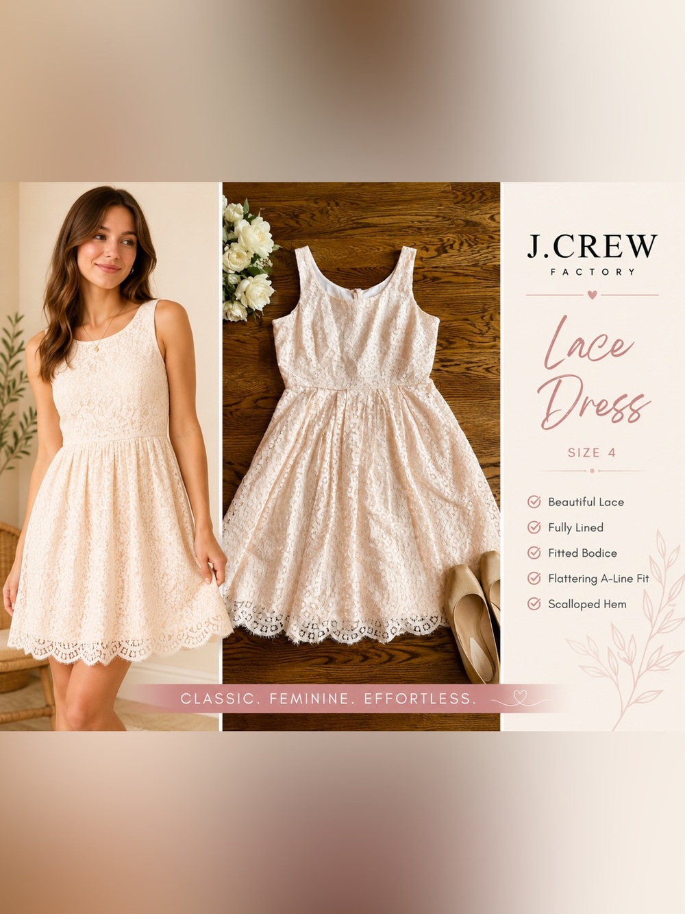 J.Crew Factory Blush Pink Lace Fit & Flare Dress Size 4 Sleeveless Feminine